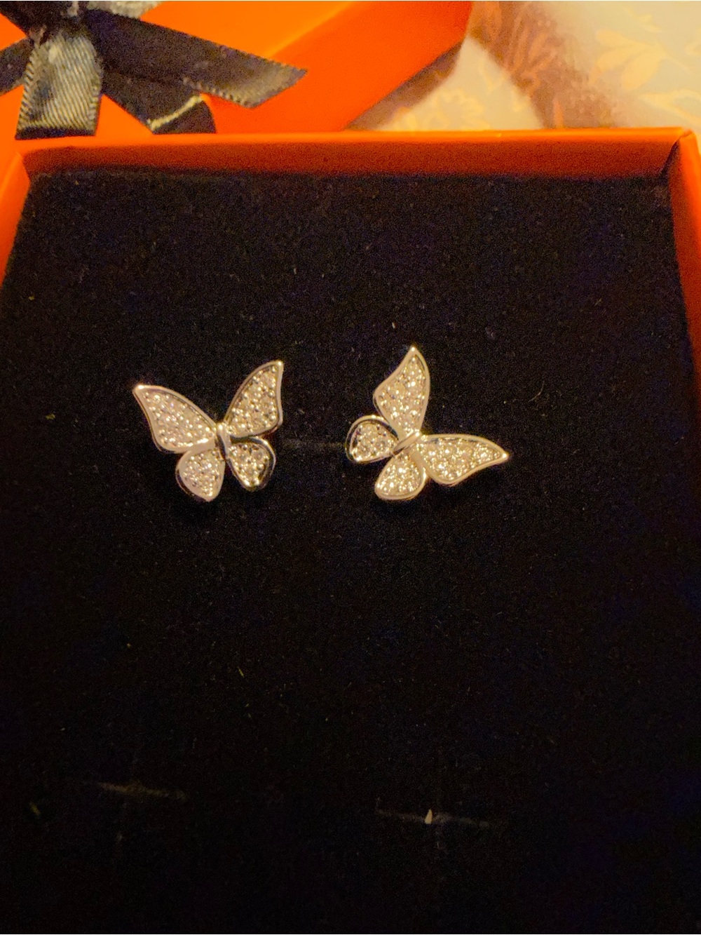 Moissanite Butterfly Stud Earrings in Silver Tone